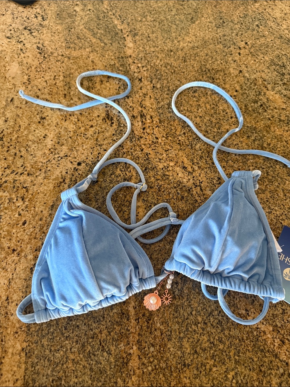 Cupshe Light Blue Velvet Triangle Bikini Top